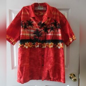 Winnie Fashions Hawaiian Shirt 100% Cotton Made In Hawaii Red Men's Large